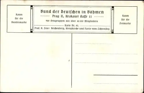 Künstler Ak Sitte, Prof. K., Liberec Reichenberg in Böhmen, Kreuzkirche und Partie v. Lichtensteg