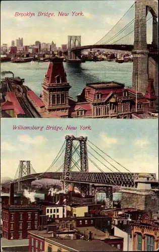 Ak New York City, Brooklyn Bridge, Willamsburg Bridge