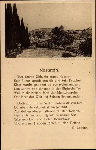 Künstler Ak Wohlgemuth, D., Israel, Gedicht Nazareth von C. Lechler