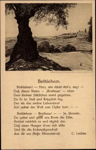 Künstler Ak Wohlgemuth, D., Israel, Gedicht Bethlehem von C. Lechler