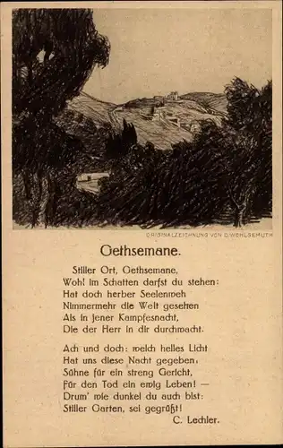 Künstler Ak Wohlgemuth, D., Israel, Gedicht Gethsemane von C. Lechler