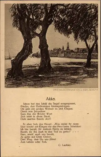 Künstler Ak Wohlgemuth, D., Israel, Gedicht Akka von C. Lechler
