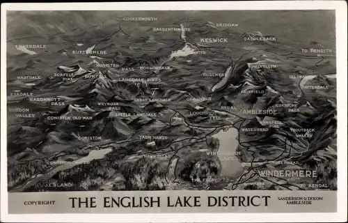 Landkarten Ak Windermere Cumbria England, Umgebung