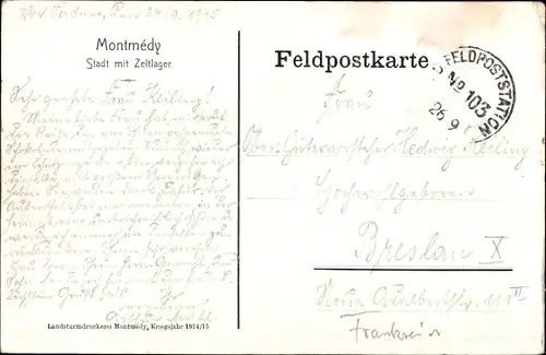 Ak Montmédy Lothringen Meuse, Zeltlager