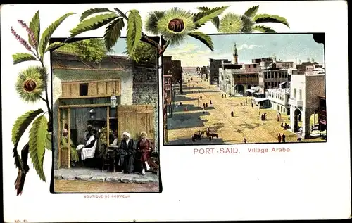 Passepartout Ak Port Said Ägypten, Village arabe, Boutique de Coiffeur