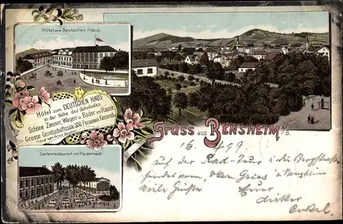 Litho Bensheim an der Bergstraße, Panorama, Hotel zum Deutschen Haus