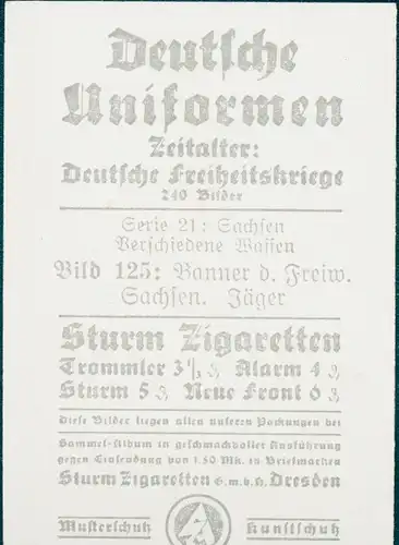 Sammelbild Deutsche Uniformen, Deutsche Freiheitskriege, Serie 21 Bild 125 Banner d. Freiw. Sachsen