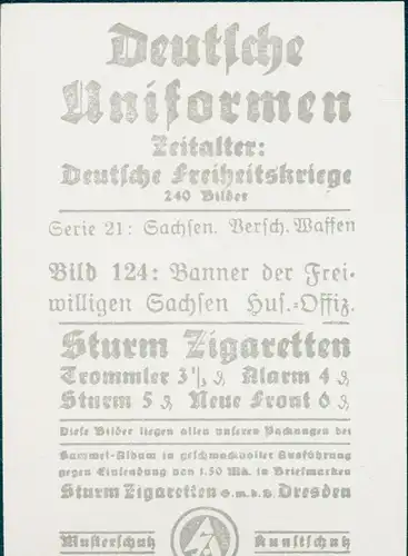 Sammelbild Deutsche Uniformen, Deutsche Freiheitskriege, Serie 21 Bild 124 Banner d. Freiw. Sachsen