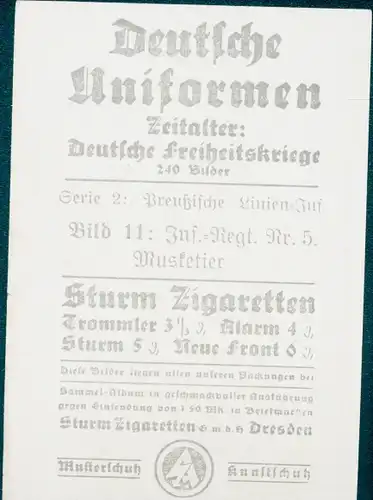 Sammelbild Deutsche Uniformen, Deutsche Freiheitskriege, Serie 2 Bild 11 Inf. Rgt. Nr. 5