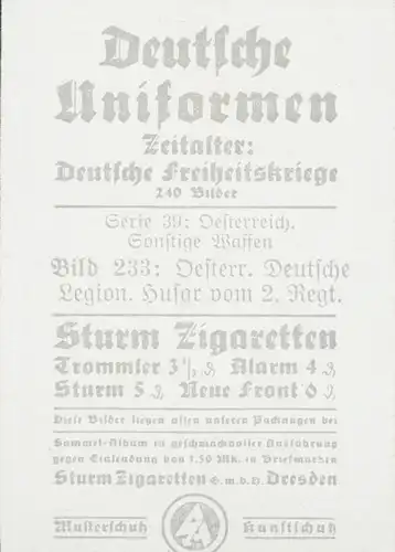 Sammelbild Deutsche Uniformen, Deutsche Freiheitskriege, Serie 39 Bild 233 Österr. Dt. Legion