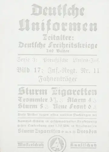 Sammelbild Deutsche Uniformen, Deutsche Freiheitskriege, Serie 3 Bild 17 Inf. Rgt. Nr. 11