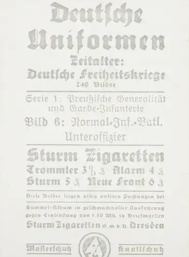 Sammelbild Deutsche Uniformen, Deutsche Freiheitskriege, Serie 1 Bild 6 Normal Inf. Batl.