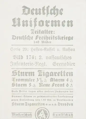 Sammelbild Deutsche Uniformen, Deutsche Freiheitskriege, Serie 29 Bild 174 2. nassau. Inf. Rgt.