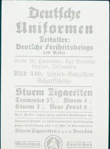 Sammelbild Deutsche Uniformen, Deutsche Freiheitskriege, Serie 24 Bild 140 Linien Bataillon