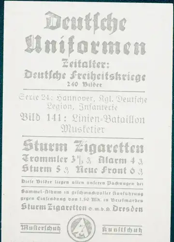 Sammelbild Deutsche Uniformen, Deutsche Freiheitskriege, Serie 24 Bild 141 Linien Bataillon