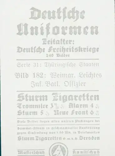 Sammelbild Deutsche Uniformen, Deutsche Freiheitskriege, Serie 31 Bild 182 Weimar leichtes Inf. Btl.