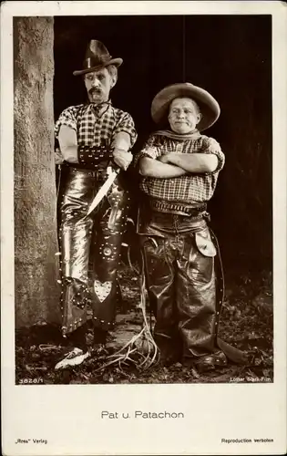Ak Komikerduo Pat und Patachon, Schauspieler Carl Schenstrøm und Harald Madsen