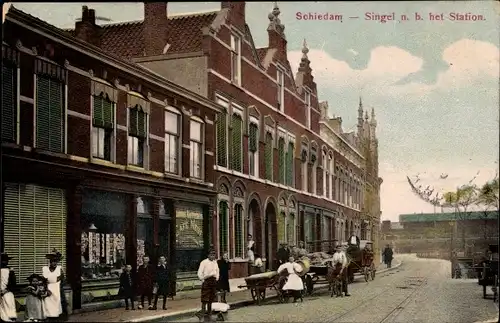 Ak Schiedam Südholland Niederlande, Singel n. b. het Station