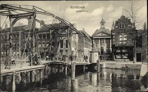 Ak Schiedam Südholland Niederlande, Langehaven, Klappbrücke