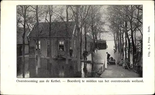 Ak Kethel Schiedam Südholland Niederlande, Overstrooming, Boerderij, Hochwasser