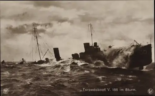 Ak Deutsches Kriegsschiff, Torpedoboot V 188 im Sturm, Kaiserliche Marine
