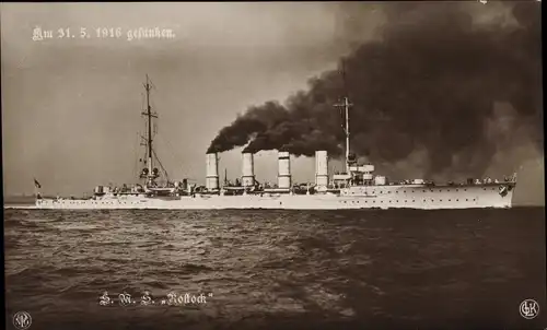Ak Deutsches Kriegsschiff, SMS Rostock, 1916 gesunken, Kaiserliche Marine