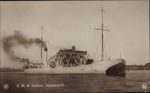 Ak Deutsches Kriegsschiff, SMS Vulkan, U-Boot-Hebeschiff, Kaiserliche Marine