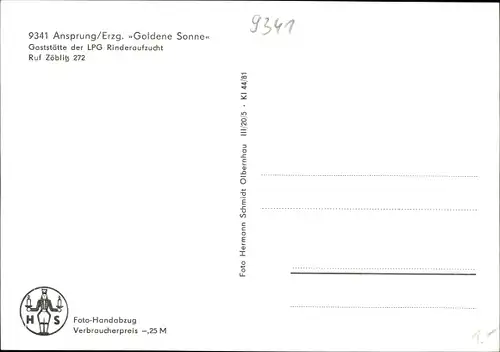 Ak Ansprung Marienberg im Erzgebirge Sachsen, Gaststätte Goldene Sonne der LPG Rinderaufzucht
