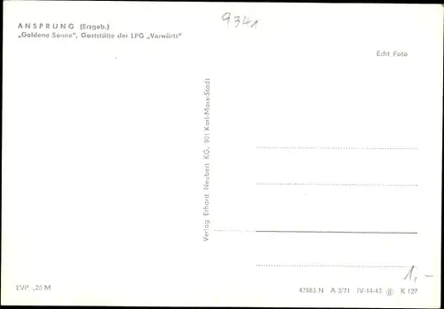 Ak Ansprung Marienberg im Erzgebirge, Goldene Sonne, Gaststätte der LPG Vorwärts, Innenansicht