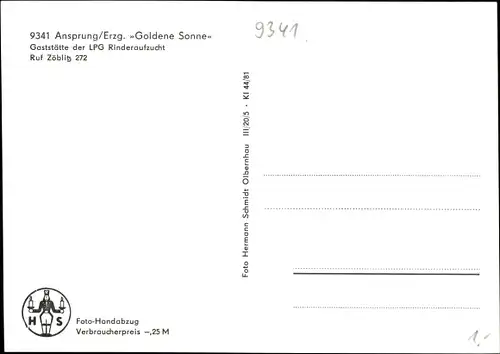 Ak Ansprung Marienberg im Erzgebirge, Gaststätte Goldene Sonne der LPG Rinderaufzucht