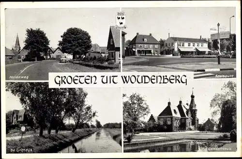 Ak Woudenberg Utrecht Niederlande, Molenweg, Kruispunt, De Griftdijk, Gemeentehuis