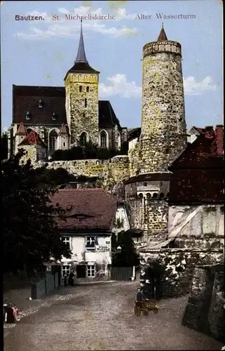Ak Bautzen in der Lausitz, St. Michaeliskirche, Alter Wasserturm, Schankwirtschaft