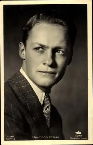 Ak Schauspieler Hermann Braun, Portrait, Krawatte, Anzug