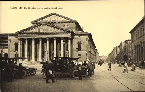 Ak München Bayern, Hoftheater mit Maximilianstraße, Automobile