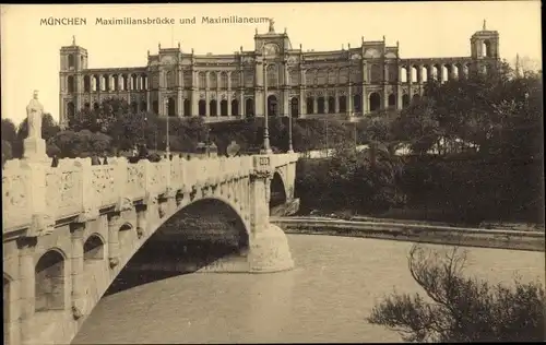 Ak München Bayern, Maximiliansbrücke und Maximilianeum