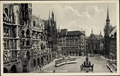 Ak München, Marienplatz, Straßenbahnen