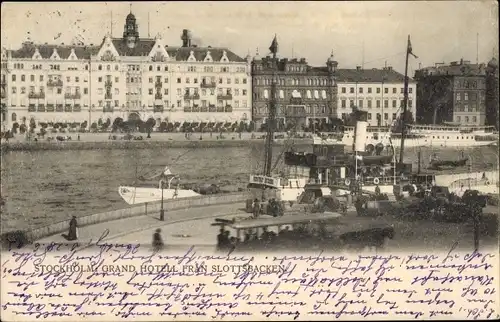 Ak Stockholm Schweden, Grand Hotell fran Slottsbacken, Schiff