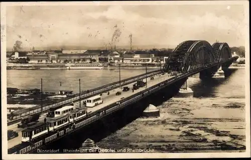 Ak Düsseldorf am Rhein, Rheinfront der Gesolei und Rheinbrücke