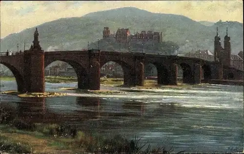 Künstler Ak Hoffmann, H., Heidelberg am Neckar, alte Neckarbrücke