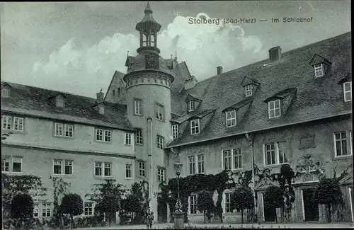 Mondschein Ak Stolberg im Harz, im Schlosshof