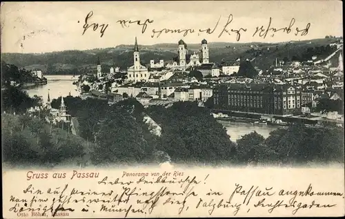 Ak Passau in Niederbayern, Panorama von der Ries