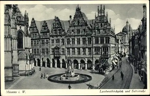 Ak Münster in Westfalen, Lambertikirchplatz und Salzstraße, Brunnen