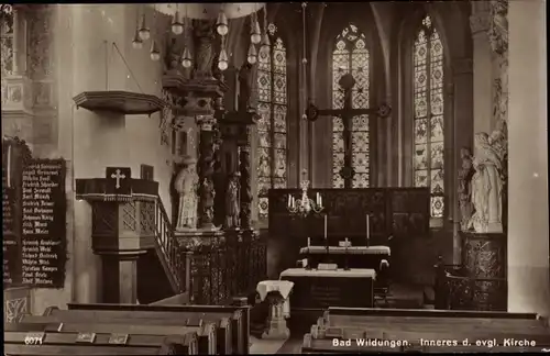 Ak Bad Wildungen in Nordhessen, Inneres der evgl. Kirche