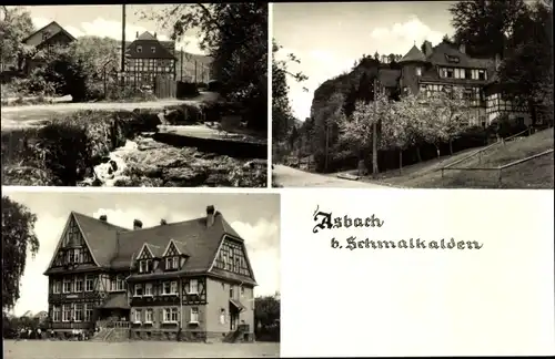 Ak Asbach Schmalkalden im Thüringer Wald, Ortsansichten, Fachwerkhäuser, Flusspartie