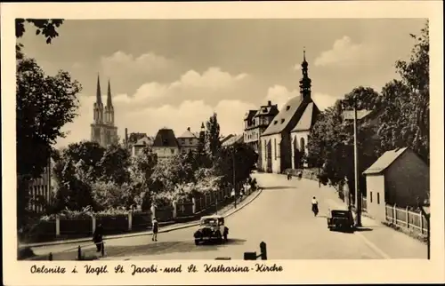 Ak Oelsnitz im Vogtland, St. Jacobi Kirche, St. Katharina-Kirche