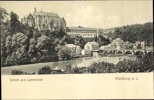 Ak Weilburg an der Lahn, Schloss und Lahnbrücke