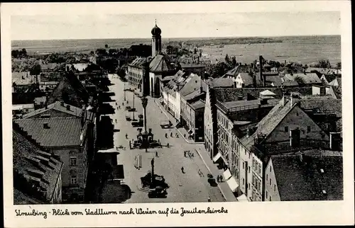 Ak Straubing an der Donau Niederbayern, Blick vom Stadtturm nach Westen, Jesuitenkirche