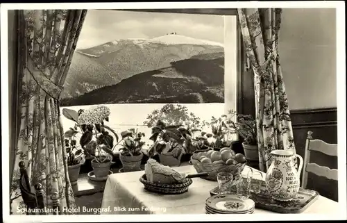 Ak Kirchzarten im Breisgau Schwarzwald, Schauinsland Hotel Bruggraf, Blick zum Feldberg