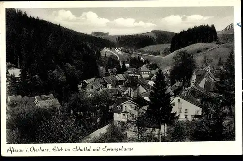 Ak Altenau Clausthal Zellerfeld im Oberharz, Blick ins Schultal mit Sprungschanze