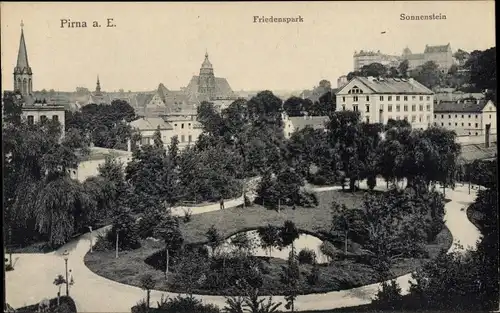 Ak Pirna an der Elbe, Friedenspark, Sonnenstein